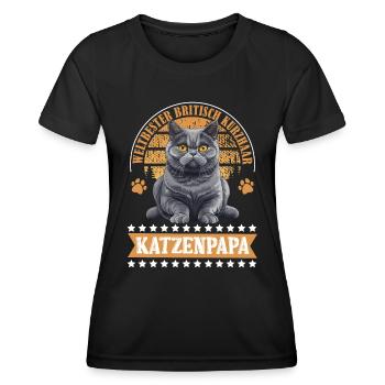 BRITISCH KURZHAAR KATZENPAPA Britisch Kurzhaar - Frauen Funktions-T-Shirt - Schwarz - Vorne - AI Model Female 172 light (172cm)