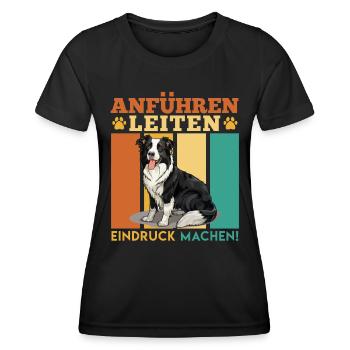 Border Collie ANFÜHREN LEITEN EINDRUCK MACHEN - Frauen Funktions-T-Shirt - Schwarz - Vorne - AI Model Female 172 light (172cm)