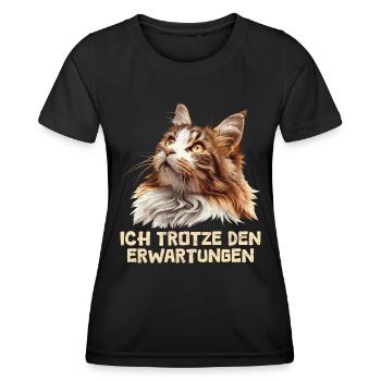 Maine Coon I DÉFIE LES ATTENTES DRÔLE - T-shirt sport Femme - noir - Devant - AI Model Female 172 light (172cm)