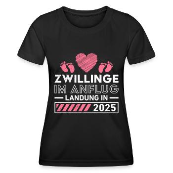 ZWILLINGE IM ANFLUG LANDUNG 2025 Schwangerschaft - Frauen Funktions-T-Shirt - Schwarz - Vorne - AI Model Female 172 light (172cm)