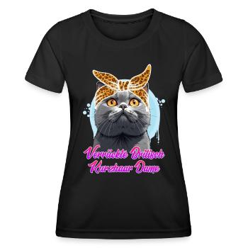 Britisch Kurzhaar VERRÜCKTE BRITISCH KURZHAAR - Frauen Funktions-T-Shirt - Schwarz - Vorne - AI Model Female 172 light (172cm)