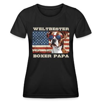 Deutscher Boxer WELTBESTER BOXER PAPA Boxer - Frauen Funktions-T-Shirt - Schwarz - Vorne - AI Model Female 172 light (172cm)