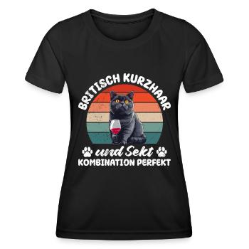 BRITISCH KURZHAAR UND SEKT KOMBINATION PERFEKT - Frauen Funktions-T-Shirt - Schwarz - Vorne - AI Model Female 172 light (172cm)