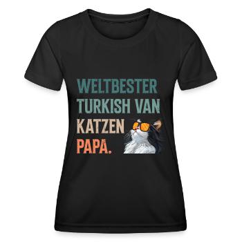 Katzenpapa WELTBESTER TURKISH VAN KATZEN PAPA - Frauen Funktions-T-Shirt - Schwarz - Vorne - AI Model Female 172 light (172cm)