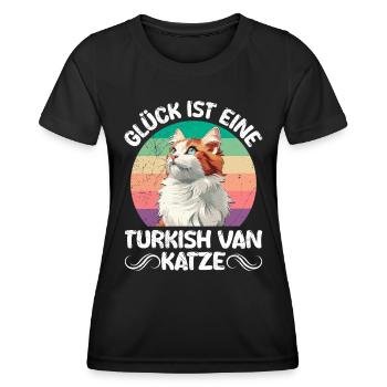 Turkish Van HAPPINESS IS A TURKISH VAN CAT - Women's Functional T-Shirt - black - Front - AI Model Female 172 light (172cm)