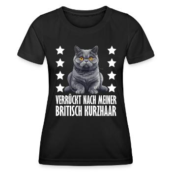 British Shorthair CRAZY ABOUT MY BRITISH - Women's Functional T-Shirt - black - Front - AI Model Female 172 light (172cm)