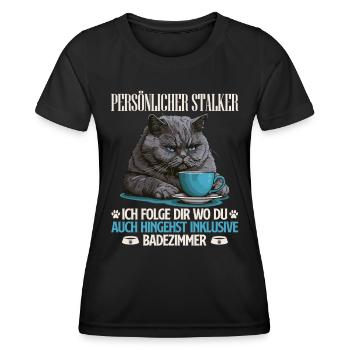 British Shorthair PERSONAL STALKER Drôle - T-shirt sport Femme - noir - Devant - AI Model Female 172 light (172cm)