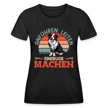 Border Collie ANFÜHREN LEITEN EINDRUCK MACHEN - Frauen Funktions-T-Shirt - Schwarz - Vorne - AI Model Female 172 light (172cm)