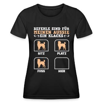 Hundebesitzer BEFEHLE SIND FÜR MEINEN AUSSIE EIN - Frauen Funktions-T-Shirt - Schwarz - Vorne - AI Model Female 172 light (172cm)