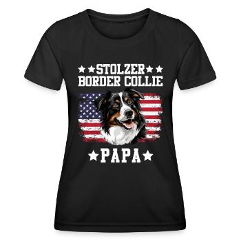 Border Collie FIER PAPA D’UN BORDER COLLIE - T-shirt sport Femme - noir - Devant - AI Model Female 172 light (172cm)