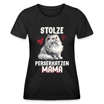 Perserkatze STOLZE PERSERKATZEN MAMA Perser - Frauen Funktions-T-Shirt - Schwarz - Vorne - AI Model Female 172 light (172cm)