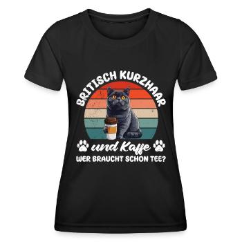 Coffee Drinker Cat Owner British Shorthair - Women's Functional T-Shirt - black - Front - AI Model Female 172 light (172cm)