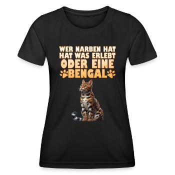 Bengalkatze WER NARBEN HAT HAT WAS ERLEBT ODER - Frauen Funktions-T-Shirt - Schwarz - Vorne - AI Model Female 172 light (172cm)