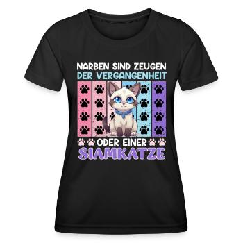Siamkatze NARBEN SIND ZEUGEN DER VERGANGENHEIT - Frauen Funktions-T-Shirt - Schwarz - Vorne - AI Model Female 172 light (172cm)