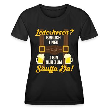 LEATHER PANTS? I DON'T NEED I AM ONLY THERE FOR DRINKING - Women's Functional T-Shirt - black - Front - AI Model Female 172 light (172cm)