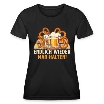 Finally keeping moderation again Drinking beer - Women's Functional T-Shirt - black - Front - AI Model Female 172 light (172cm)