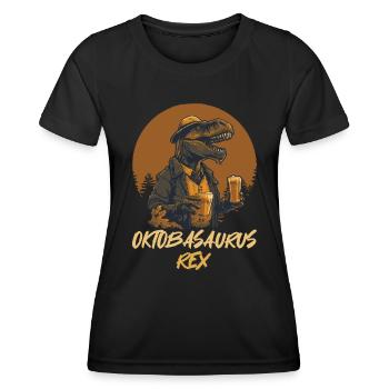 Oktbasaurusrex Bier Dinosaurier Biertrinker - Frauen Funktions-T-Shirt - Schwarz - Vorne - AI Model Female 172 light (172cm)