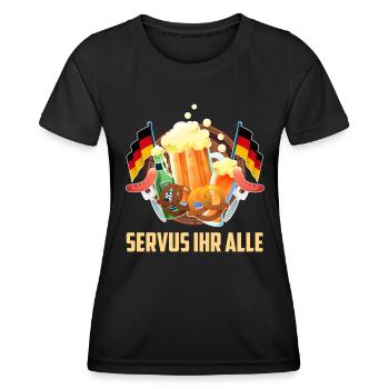 Servus you all Bavarians welcome beer - Women's Functional T-Shirt - black - Front - AI Model Female 172 light (172cm)