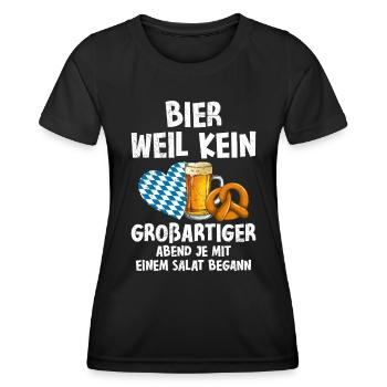 Beer because a good evening doesn't start with salad - Women's Functional T-Shirt - black - Front - AI Model Female 172 light (172cm)