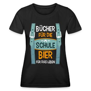Bücher für die Schule Bier fürs Leben - Frauen Funktions-T-Shirt - Schwarz - Vorne - AI Model Female 172 light (172cm)