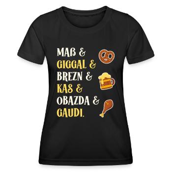 Maß Giggal Brezn Kas Obazda Gaudi bayrische Worte - Frauen Funktions-T-Shirt - Schwarz - Vorne - AI Model Female 172 light (172cm)