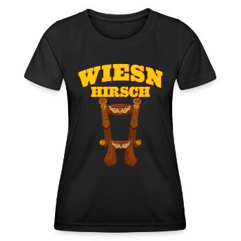 Munich Folk Festival HIRSCH Funny Traditional Shirt - Women's Functional T-Shirt - black - Front - AI Model Female 172 light (172cm)