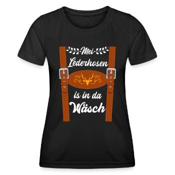 Munich folk festival MEI LEDERHOSN IS IN DA WÄSCH - Women's Functional T-Shirt - black - Front - AI Model Female 172 light (172cm)