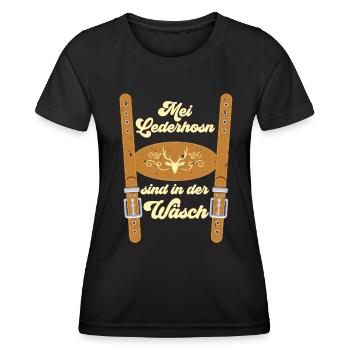 Munich folk festival MEI LEDERHOSN IS IN DA WÄSCH - Women's Functional T-Shirt - black - Front - AI Model Female 172 light (172cm)