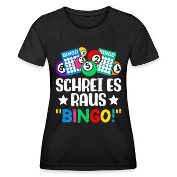Joueurs de bingo CRIEZ-LE BINGO ! Bingo amusant - T-shirt sport Femme - noir - Devant - AI Model Female 172 light (172cm)