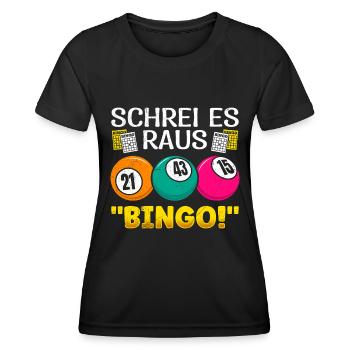 Joueurs de bingo CRIEZ-LE BINGO ! Bingo amusant - T-shirt sport Femme - noir - Devant - AI Model Female 172 light (172cm)