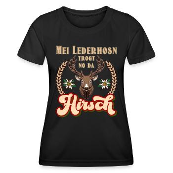 Munich Volksfest MEI LEDERHOSEN NE PORTE PAS DE HIRSCH - T-shirt sport Femme - noir - Devant - AI Model Female 172 light (172cm)