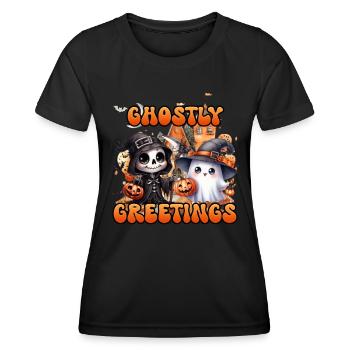 Halloween Enfants SALUTATIONS FANTOMATIQUES Drôle - T-shirt sport Femme - noir - Devant - AI Model Female 172 light (172cm)