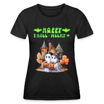 HAPPY HALLOWEEN FRÖHLICHES SPUKEN Lustiges - Frauen Funktions-T-Shirt - Schwarz - Vorne - AI Model Female 172 light (172cm)