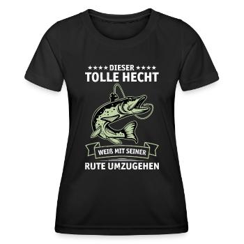 Angler DIESER TOLLE HECHT WEIß MIT SEINER RUTE - Frauen Funktions-T-Shirt - Schwarz - Vorne - AI Model Female 172 light (172cm)