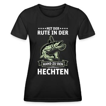 Hecht Angeln MIT DER RUTE IN DER HAND ZU DEN - Frauen Funktions-T-Shirt - Schwarz - Vorne - AI Model Female 172 light (172cm)