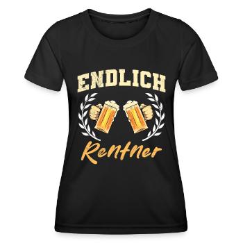 ENDLICH RENTNER Lustiges Renteneintritt Bierfan - Frauen Funktions-T-Shirt - Schwarz - Vorne - AI Model Female 172 light (172cm)