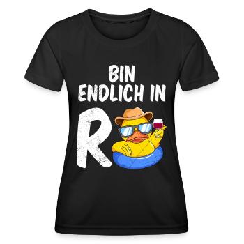 Rentner BIN ENDLICH IN R ENTE Lustiges Renten - Frauen Funktions-T-Shirt - Schwarz - Vorne - AI Model Female 172 light (172cm)