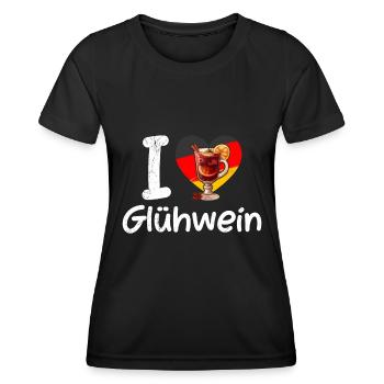 Glühwein Liebhaber ICH LIEBE GLÜHWEIN Lustiges - Frauen Funktions-T-Shirt - Schwarz - Vorne - AI Model Female 172 light (172cm)
