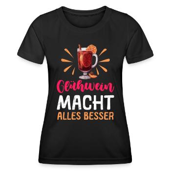 GLÜHWEIN MACHT ALLES BESSER Lustiges Glühwein - Frauen Funktions-T-Shirt - Schwarz - Vorne - AI Model Female 172 light (172cm)