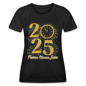 Silvester FROHES NEUES JAHR 2025 Neujahr - Frauen Funktions-T-Shirt - Schwarz - Vorne - AI Model Female 172 light (172cm)