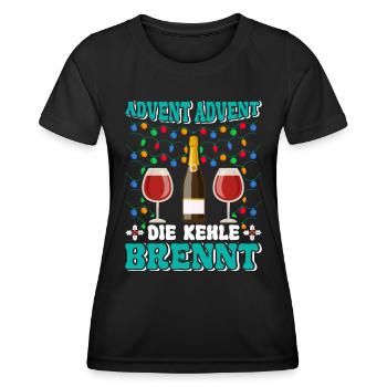 ADVENT ADVENT DIE KEHLE BRENNT Lustiges Glühwein - Frauen Funktions-T-Shirt - Schwarz - Vorne - AI Model Female 172 light (172cm)