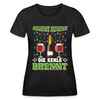 ADVENT ADVENT DIE KEHLE BRENNT Lustiges Glühwein - Frauen Funktions-T-Shirt - Schwarz - Vorne - AI Model Female 172 light (172cm)