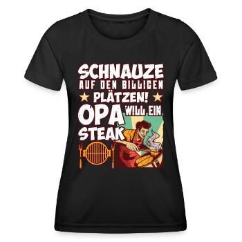 Opi SCHNAUZE AUF DEN BILLIGEN PLÄTZEN OPA WILL - Frauen Funktions-T-Shirt - Schwarz - Vorne - AI Model Female 172 light (172cm)