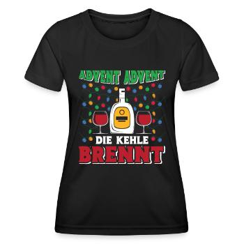 ADVENT ADVENT DIE KEHLE BRENNT Lustiges Glühwein - Frauen Funktions-T-Shirt - Schwarz - Vorne - AI Model Female 172 light (172cm)