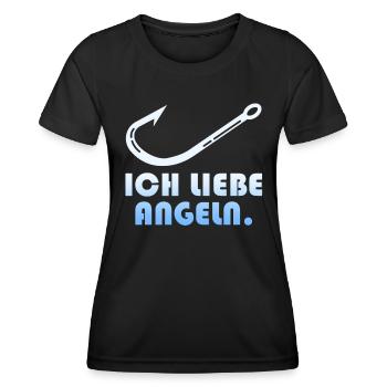 Angler ICH LIEBE ANGELN Lustiges Angel Liebhaber - Frauen Funktions-T-Shirt - Schwarz - Vorne - AI Model Female 172 light (172cm)