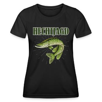 HECHT JAGD Lustiges Hecht Angeln Hobby Männer - Frauen Funktions-T-Shirt - Schwarz - Vorne - AI Model Female 172 light (172cm)