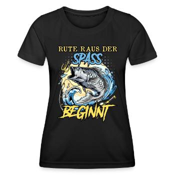 Angler RUTE RAUS DER SPASS BEGINNT Lustiges - Frauen Funktions-T-Shirt - Schwarz - Vorne - AI Model Female 172 light (172cm)