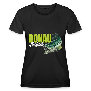 DONAU FLÜSTERER Angler Outfit Angeln Hobby - Frauen Funktions-T-Shirt - Schwarz - Vorne - AI Model Female 172 light (172cm)