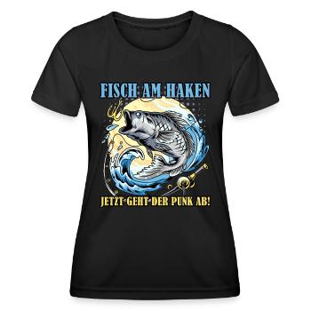 Angler FISCH AM HAKEN JETZT DER PUNK AB Lustiges - Frauen Funktions-T-Shirt - Schwarz - Vorne - AI Model Female 172 light (172cm)