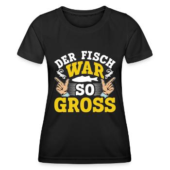Angler Outfit Lustig DER FISCH WAR SO GROß Angeln - Frauen Funktions-T-Shirt - Schwarz - Vorne - AI Model Female 172 light (172cm)
